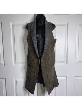 Moth Anthropologie Avalee Wool Shawl Vest Brown Gray XXS